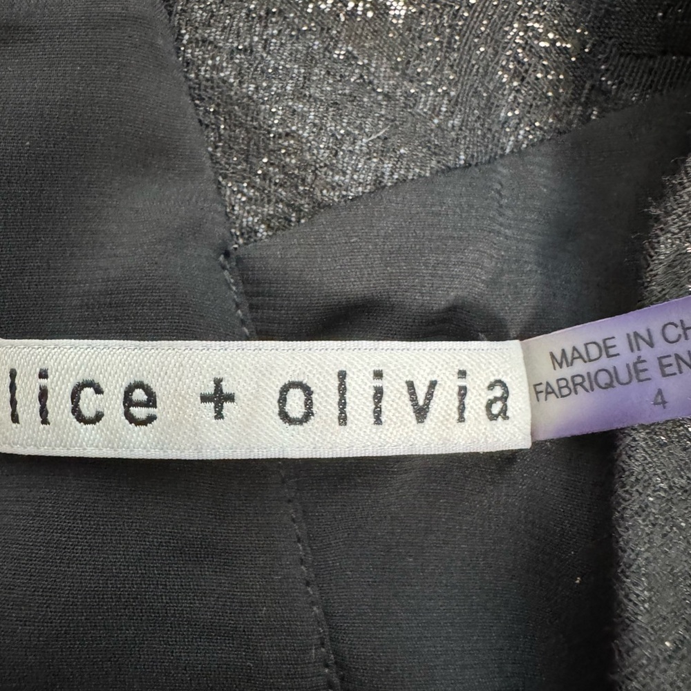 Alice + Olivia Kiro Ruffle Shoulder Jacquard Neck Cocktail Mini Dress Black Sz 4 - Picture 13 of 16